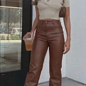 Lauren Ralph Lauren Strait Leg size 8 NWT Brown Leather Pants